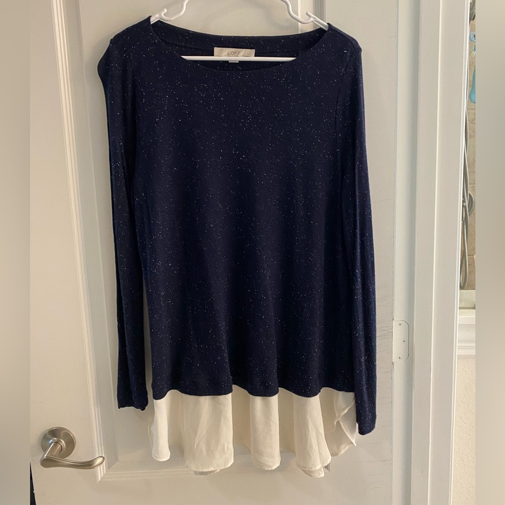Maternity flecked mixed media shirttail top